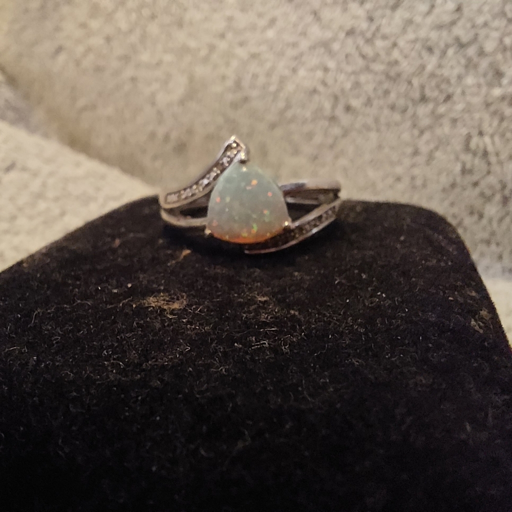 Lab Made Opal Sterling Silver Ring - image 1
